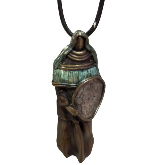 Rare Roger Robert Bronze & Green Patina Woman Spirit Warrior Pendant Necklace - Picture 15 of 16